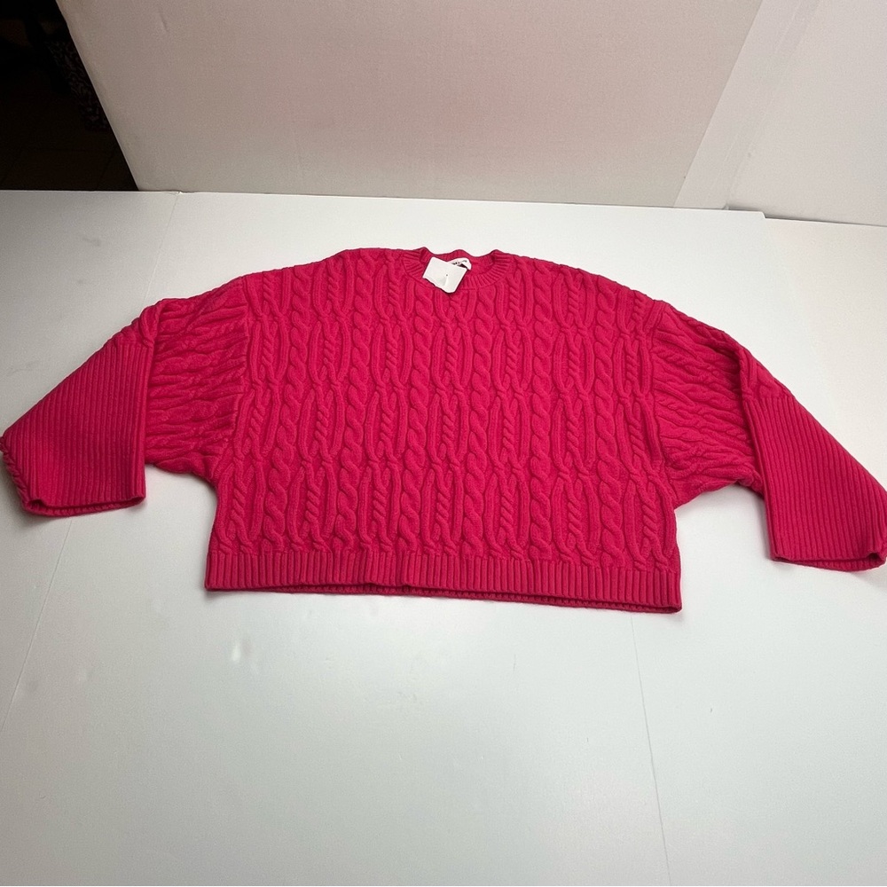 Sugarlips Sugar + Lips Women's Pink Cable Knit Sweater Size Small Thick Fall NEW
